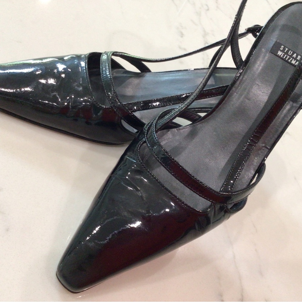 Stuart Weitzman Black Patent Leather Slingbacks, Size 7B